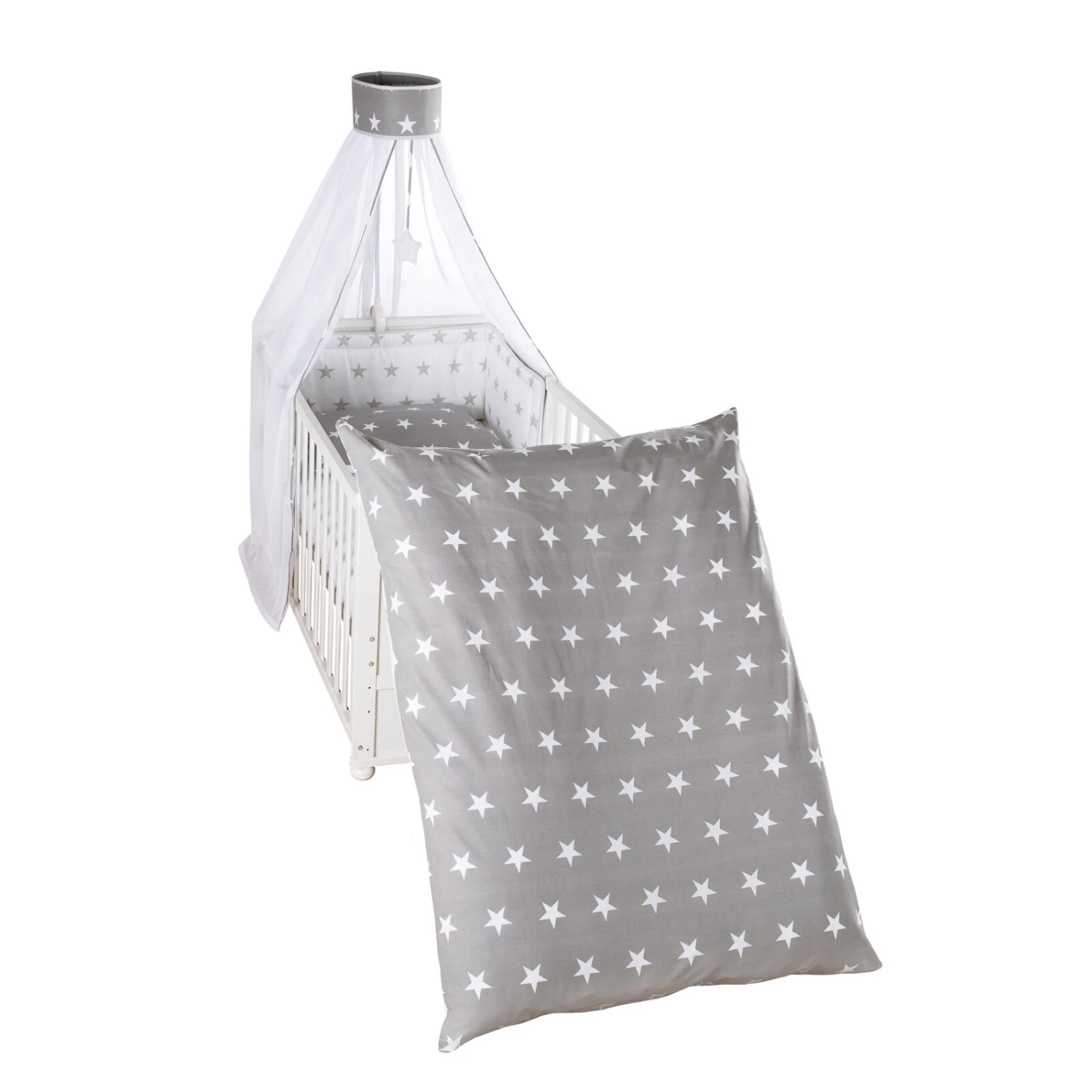 Babybettwäsche LITTLE STARS - Grau-Weiß - 100x135 cm - Kinderbettwäsche aus weichem Baumwollstoff 5 Babybettwäsche LITTLE STARS - Grau-Weiß - 100x135 cm - Kinderbettwäsche aus weichem Baumwollstoff – Bild 3