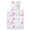Microfaser-Bettwäsche Weiß-Rosa mit Sternen - 135x200 cm - Weich & Atmungsaktiv -Heimtextilien Verkäufe 0450001342 1600Wx1600H