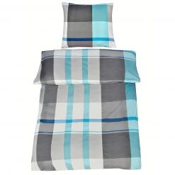 Renforcé-Bettwäsche - petrol-grau - Karo - 135x200 cm | Hochwertige Baumwoll-Bettwäsche