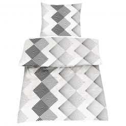 Renforcé-Bettwäsche - grau-weiß - 135x200 cm