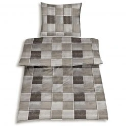 Renforcé-Bettwäsche - braun-grau - Karo - 135x200 cm