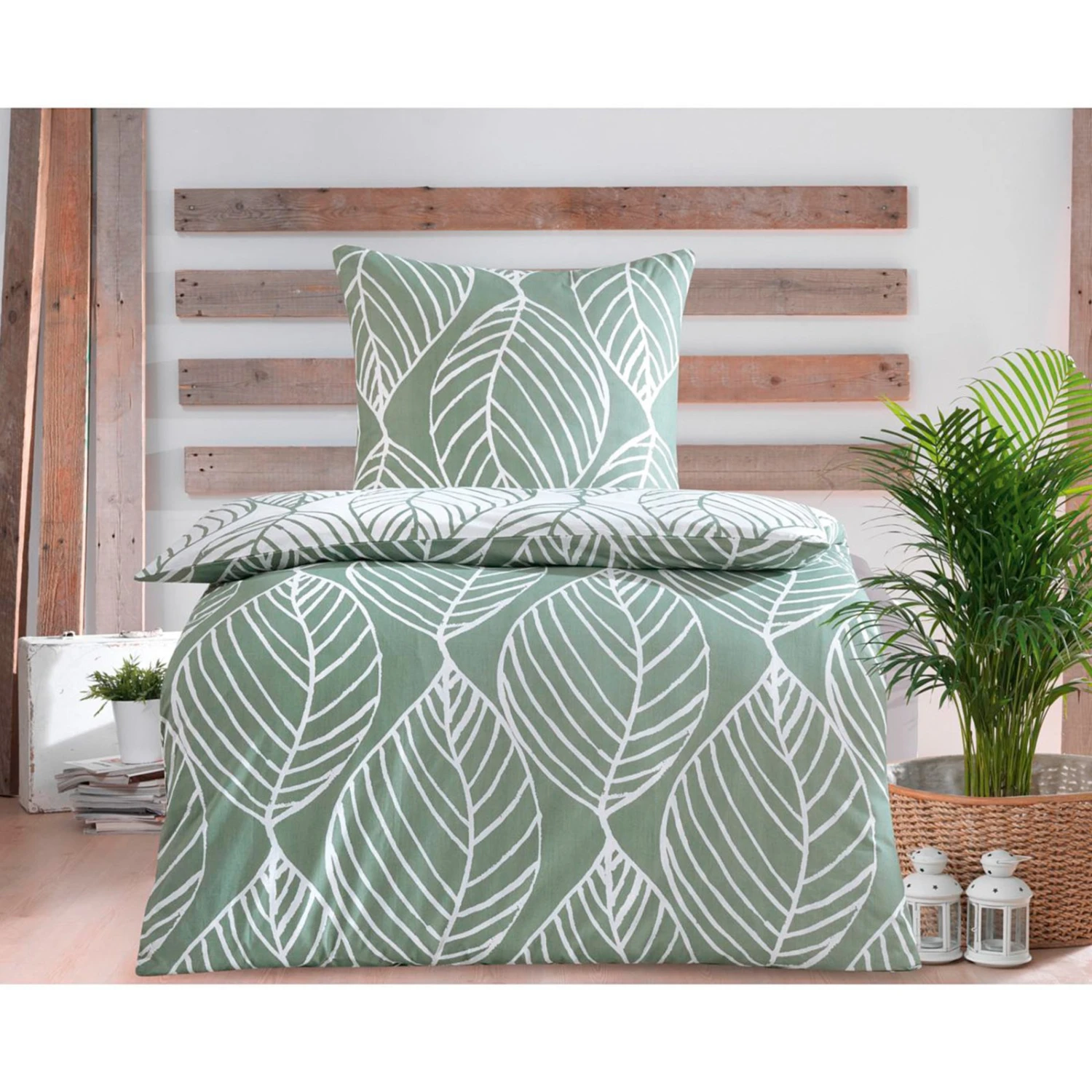 Renforcé-Bettwäsche grün mit Blattmuster - 135x200 cm - Hochwertige Baumwolle 4 Renforcé-Bettwäsche grün mit Blattmuster - 135x200 cm - Hochwertige Baumwolle – Bild 2
