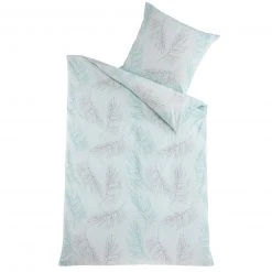 Renforcé-Bettwäsche Grau-Blau - 135x200 cm - Hochwertige Federn-Bettwäsche