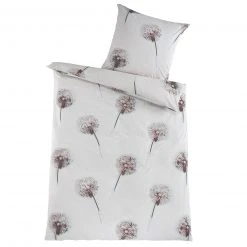 Renforcé-Bettwäsche Weiß mit Pusteblume-Muster - 135x200 cm - Hochwertige Baumwolle