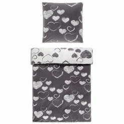Microfaser-Flausch-Bettwäsche - Herzen - grau-weiß - 135x200 cm