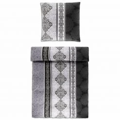 Microfaser-Flausch-Bettwäsche - schwarz-weiß-grau - 135x200 cm