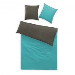 Renforce-Bettwäsche - grau-petrol - Baumwolle - 135x200 cm
