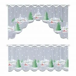 2-teiliges Set Scheibengardine Weihnachtslandschaft - weiß-grün