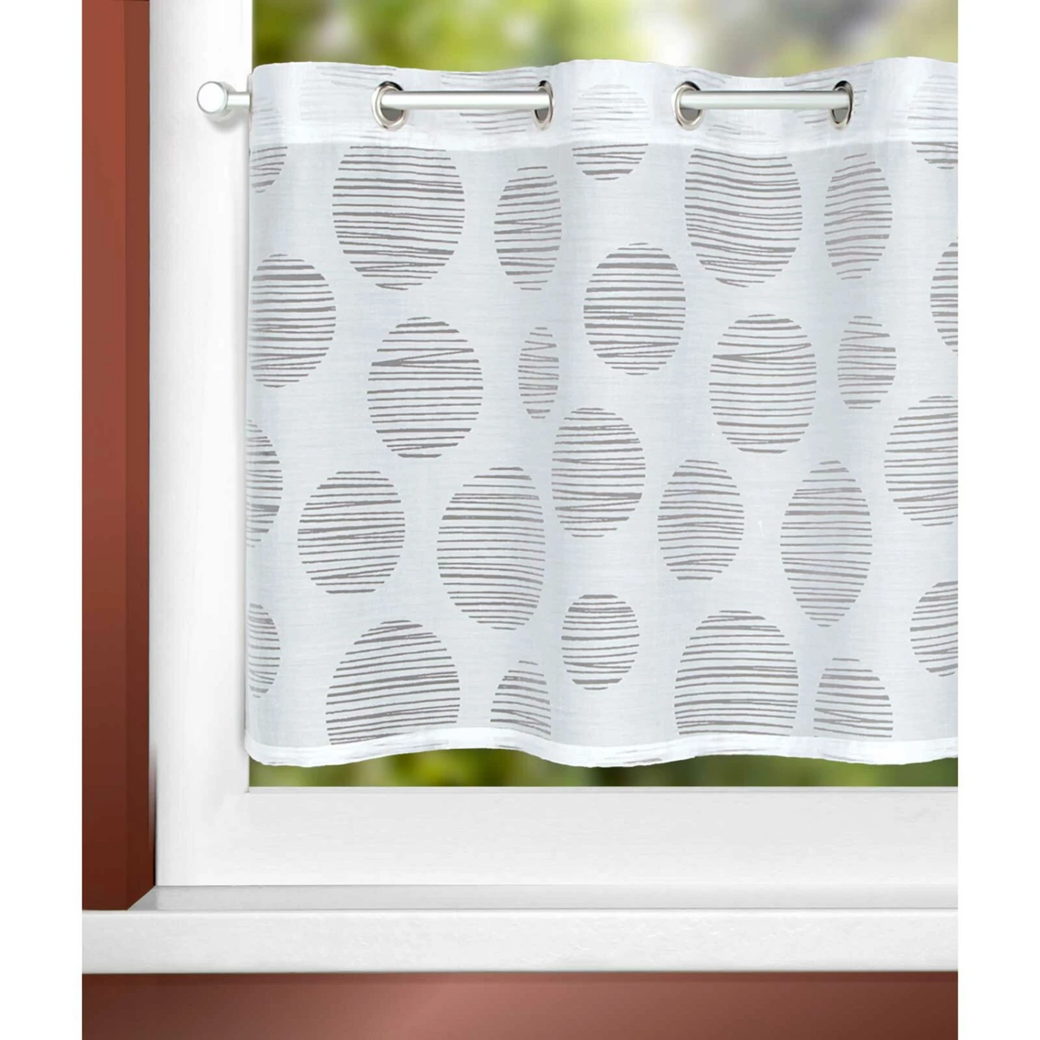 Ösenpanneaux weiß mit Kreisen - 135x45 cm - Scheibengardinen 4 Ösenpanneaux weiß mit Kreisen - 135x45 cm - Scheibengardinen – Bild 2