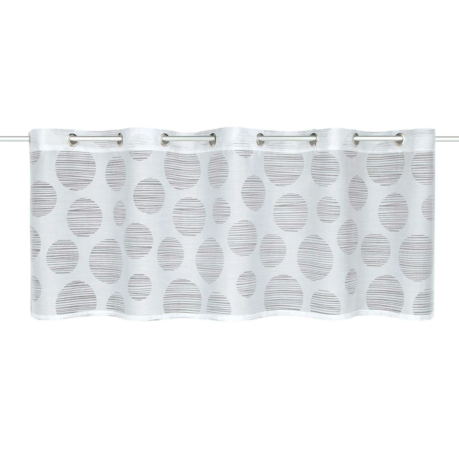 Ösenpanneaux weiß mit Kreisen - 135x45 cm - Scheibengardinen 3 Ösenpanneaux weiß mit Kreisen - 135x45 cm - Scheibengardinen