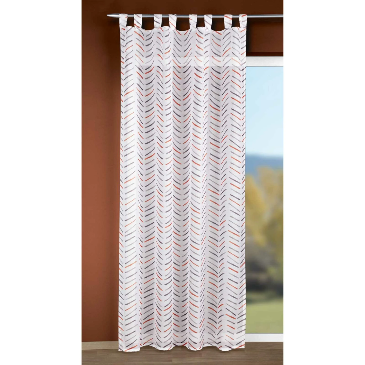 Schlaufenschal weiß-grau-orange 140x245 cm - Transparente Gardine 4 Schlaufenschal weiß-grau-orange 140x245 cm - Transparente Gardine – Bild 2