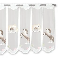 Scheibengardine - Pferde weiß-braun - 150x60 cm