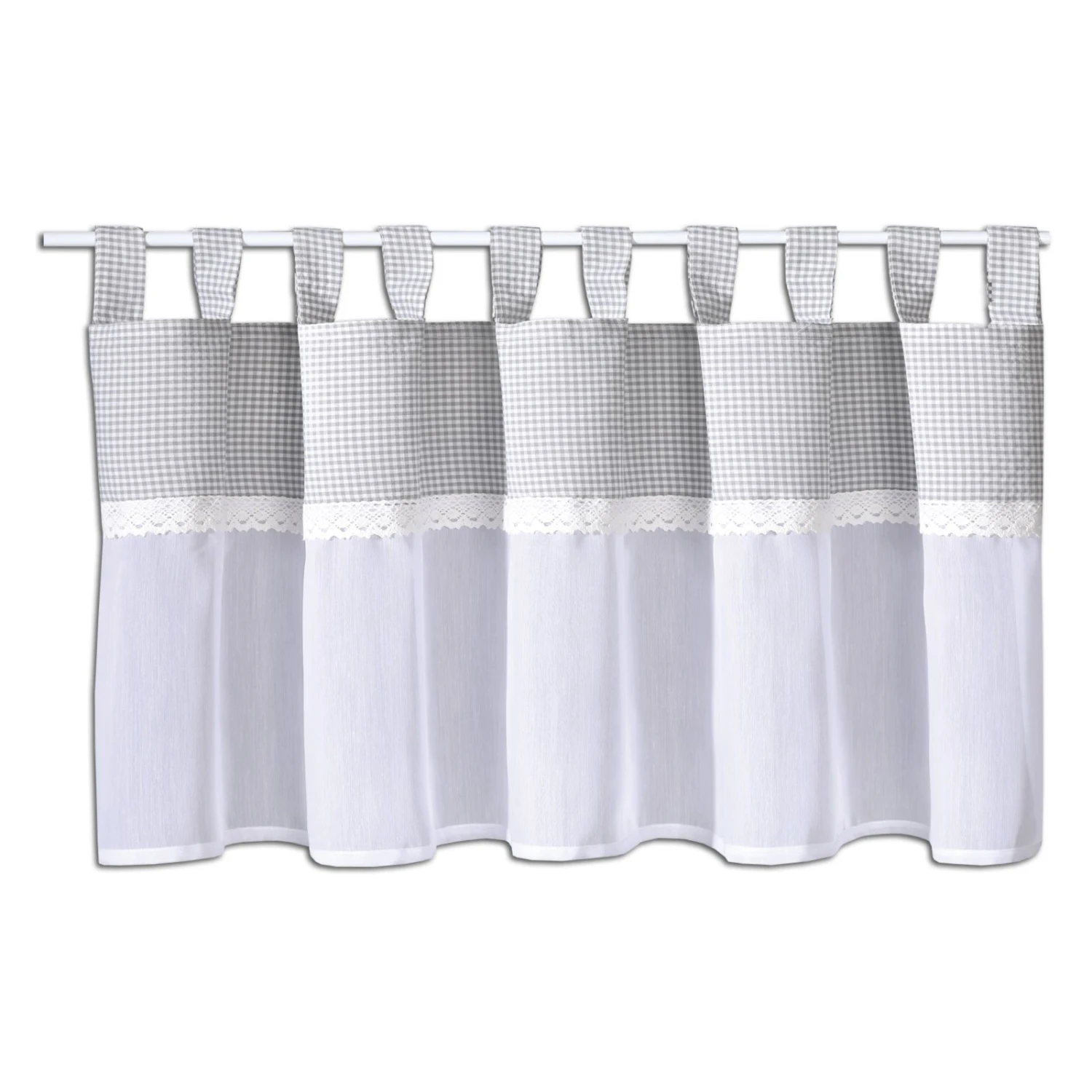 Bistrogardine - Grau-Weiß Kariert - 150x50 cm | Elegante Scheibengardine 3 Bistrogardine - Grau-Weiß Kariert - 150x50 cm | Elegante Scheibengardine