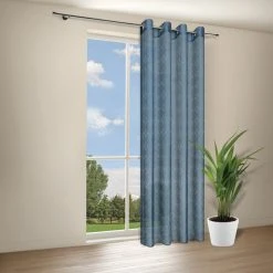Ösenschal - Blau mit Ornamentkreisen - Transparente Gardine 140x245 cm -Heimtextilien Verkäufe 2097070601 03 1600Wx1600H
