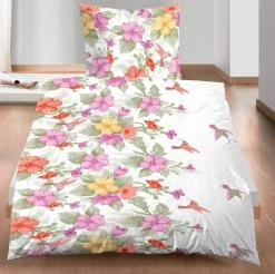 Biber-Bettwäsche bunt mit Blumenmuster - 135x200 cm - Weiche Baumwolle -Heimtextilien Verkäufe 2251000109 02 1600Wx1600H