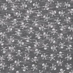 Jersey-Stoff grau-weiß mit Totenkopf-Muster - 155 cm breit | Stoffe & Meterware