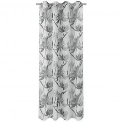 Ösenvorhang BLUMEN - weiß-silber - 140x245 cm