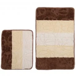 2-teilige Calimosa Badgarnitur - Beige-Gestreift | Flauschige Badteppiche & Matten für Ihr Badezimmer