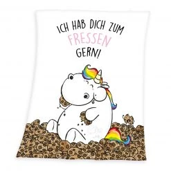 PUMMELEINHORN Fleecedecke weiß-bunt - 125x150 cm - Kuschelig & Weich für Kinder