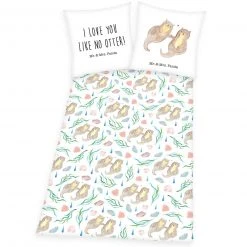 Baumwoll-Bettwäsche MR. & MRS. PANDA - weiß-bunt - 135x200 cm | Bequem & Langlebig