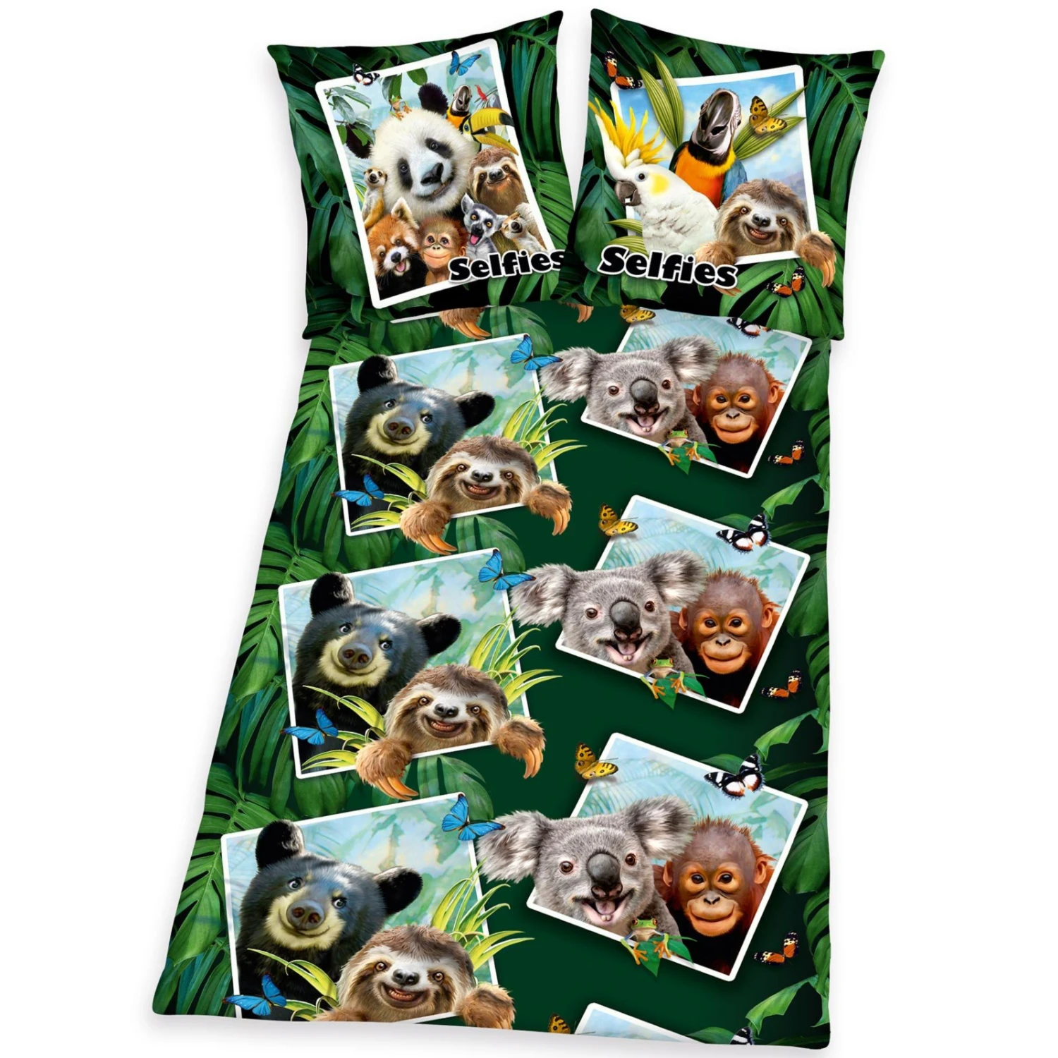 Baumwoll-Bettwäsche SELFIES JUNGLE - bunt - 135x200 cm | Kinderbettwäsche aus 100% Baumwolle 3 Baumwoll-Bettwäsche SELFIES JUNGLE - bunt - 135x200 cm | Kinderbettwäsche aus 100% Baumwolle