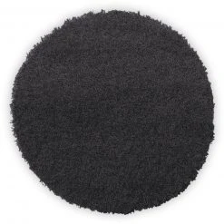 Grauer Hochflor-Teppich rund, Ø 67 cm - Luxuriöser Shaggyteppich für Wohnzimmer