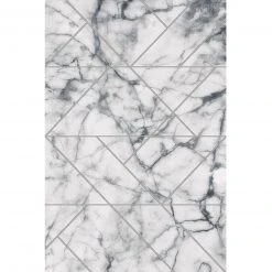 Kurzflorteppich - weiß-schwarz-silber - 120x170 cm