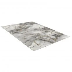 Grau-gold marmorierter Kurzflorteppich 80x150 cm – Moderner Wohnaccessoire