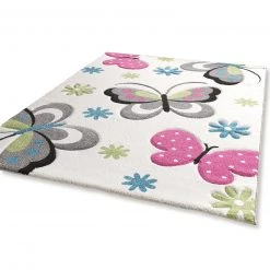 Weißer Schmetterlinge Teppich 80x150 cm - Kinder- & Spielteppich
