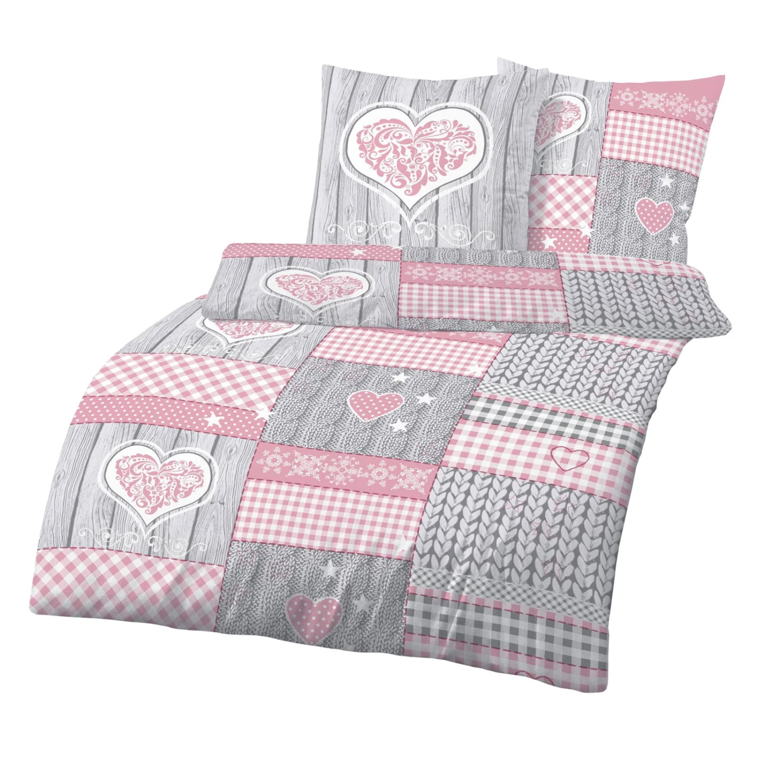 Biber-Bettwäsche - rosa-grau - 135x200 cm 4 Biber-Bettwäsche - rosa-grau - 135x200 cm – Bild 2