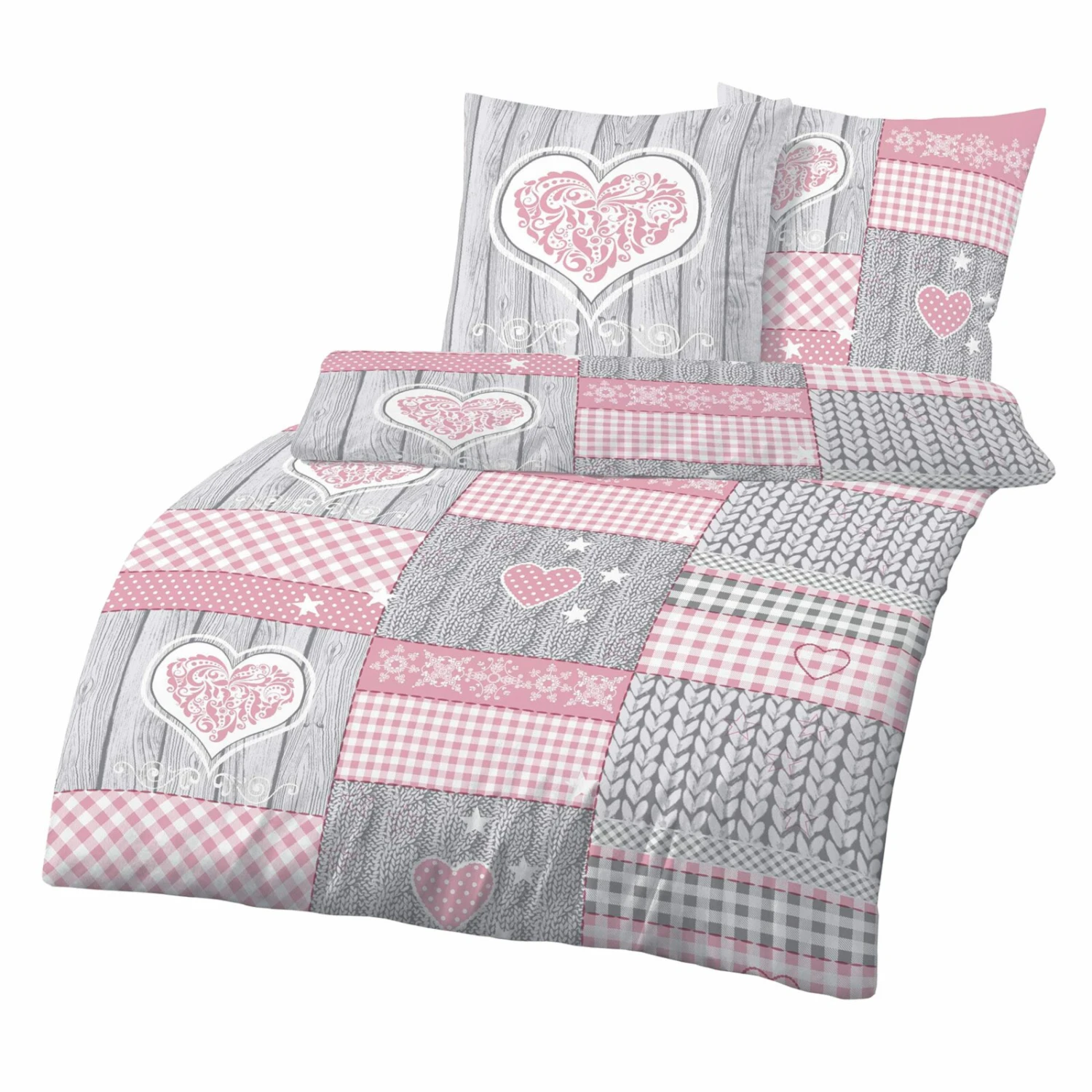 Biber-Bettwäsche - rosa-grau - 135x200 cm 3 Biber-Bettwäsche - rosa-grau - 135x200 cm