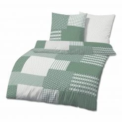 Biber-Bettwäsche - beige-grün - 135x200 cm