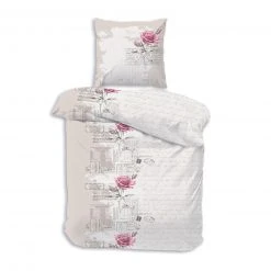 Biber-Bettwäsche - taupe-weiß - 135x200 cm