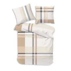 Biber-Bettwäsche - beige-weiß - 135x200 cm