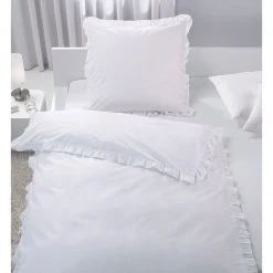 Renforcé-Bettwäsche Weiß mit Rüschen 155x220 cm - Hochwertige Baumwolle - Atmungsaktiv -Heimtextilien Verkäufe 2688001000 02 1600Wx1600H