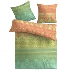 Baumwoll-Bettwäsche - grün-gelb-orange - 135x200 cm