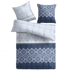 Baumwoll-Bettwäsche - blau weiß - gemustert - 135x200 cm