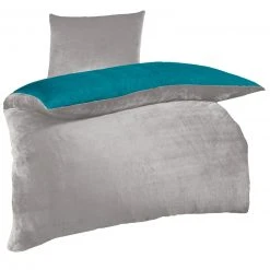 Flanell-Bettwäsche - silber-petrol - 135x200 cm