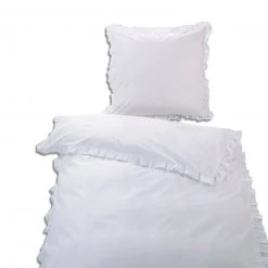 Baumwoll-Bettwäsche - weiß - Rüsche - 135x200 cm