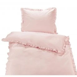 Baumwoll-Bettwäsche - rosa - Rüsche - 135x200 cm
