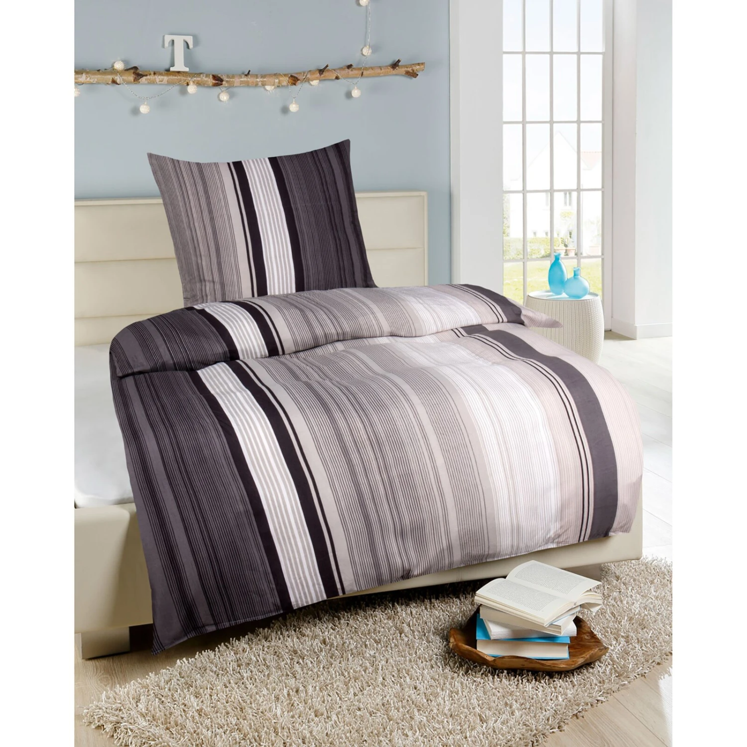 Microfaser-Bettwäsche - grau-weiß - Streifen - 135x200 cm 4 Microfaser-Bettwäsche - grau-weiß - Streifen - 135x200 cm – Bild 2