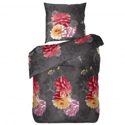 Graue Microfaser-Bettwäsche mit Blumenmuster – 135x200 cm – Weich und Pflegeleicht