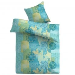 Baumwoll-Bettwäsche - blau-grün - 135x200 cm