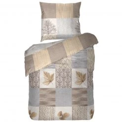 Baumwoll-Bettwäsche - beige-grau - 135x200 cm