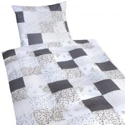 Baumwoll-Bettwäsche - weiß-grau - Patchwork - 135x200 cm