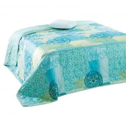 Gemustert blau-grüne Tagesdecke - 220x240 cm - weich & modern