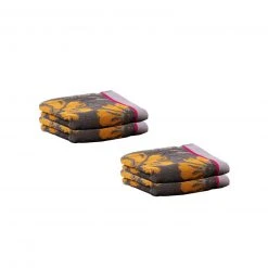 4er-Set Gästetücher in anthrazit-honiggelb | Baumwolle | 30x50 cm | Elegante Badtextilien