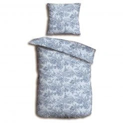 Homara Renforce-Bettwäsche - Blau - Floral Design - 135x200 cm - Hochwertige Baumwolle
