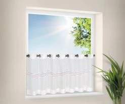 Scheibengardine in Weiß-Bordeaux - 136x48 cm - Moderner Fensterschmuck