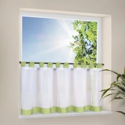 Schlaufen-Bistrogardine - weiß-grün - 150x50 cm - Hochwertige Scheibengardine
